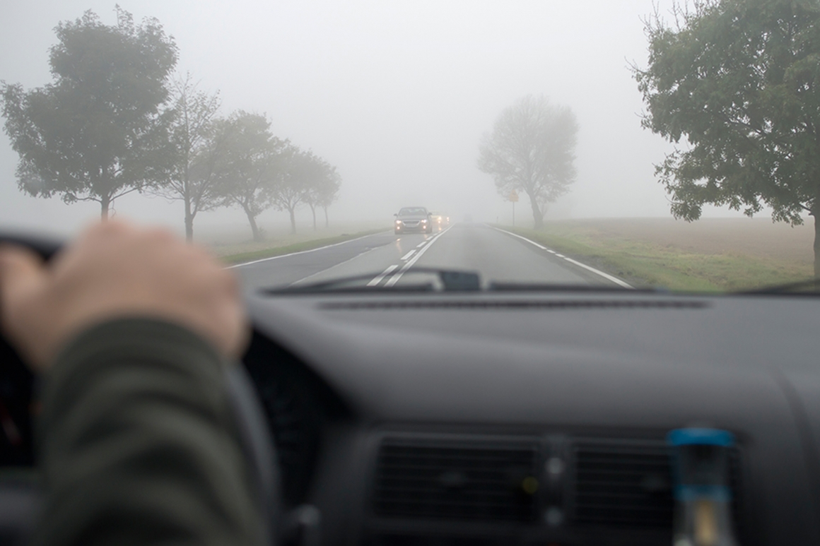 turn on your heater and use wipers while driving in the fog